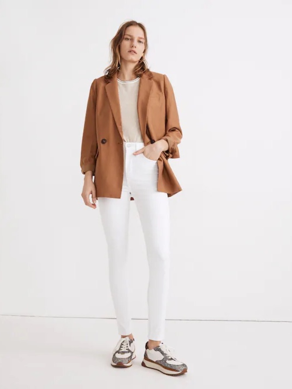 Madewell Caldwell Double-Breasted Blazer: Two Button Edition in Warm Hickory